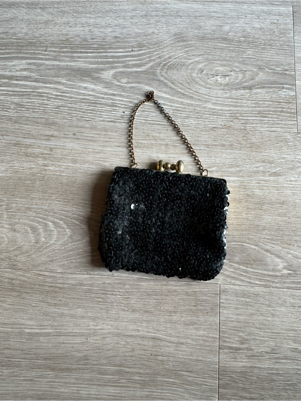 Black Sequin Evening Clutch with Chain Handle